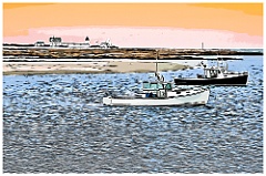 Lobsterboats in Front of Goat Island Light - Digital Painting